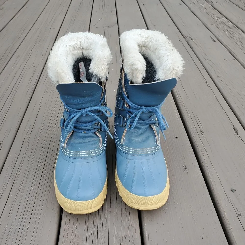 Vintage 90s y2k Sorel Manitou‎ Blue Leather Waterproof Winter Snow Duck Boots 6